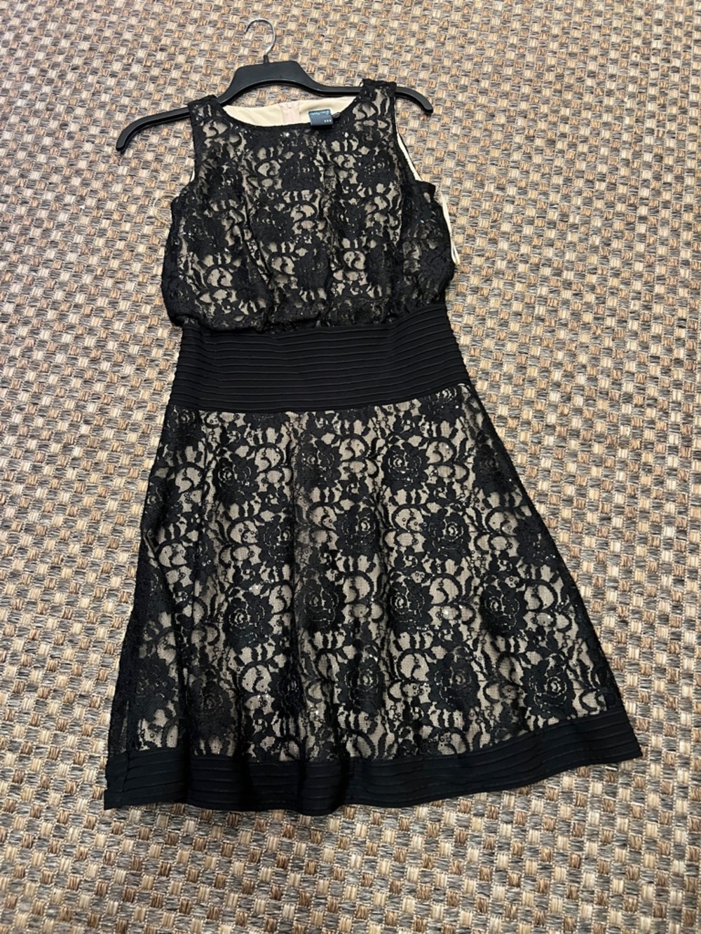 Gabby Skye Black Lace Overlay Dress with Nude Lining